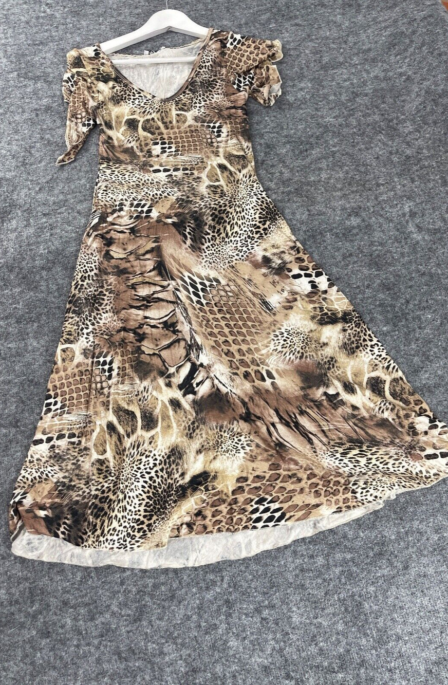 Red Apple A Line Dress Womens Small Leopard Cheetah Short Sleeve Swing N25